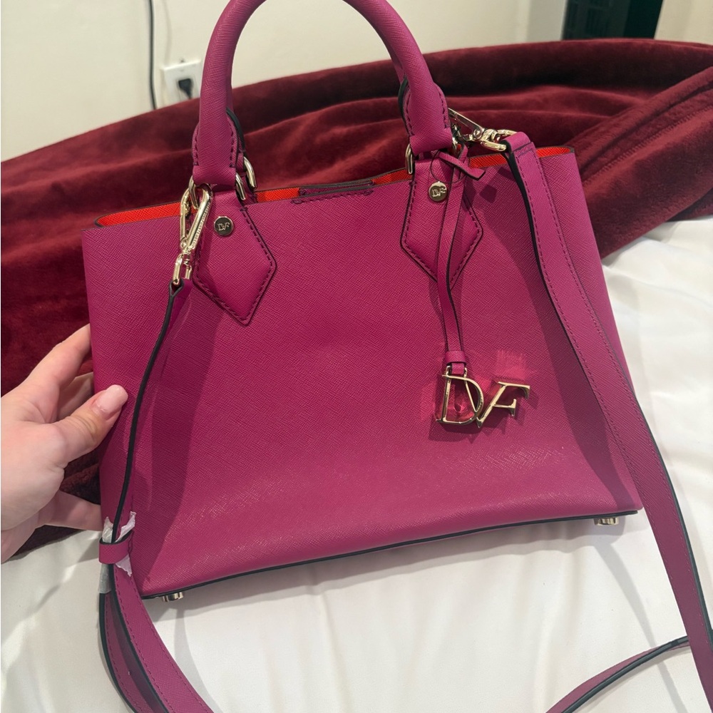Diane Von Furstenberg Fuchsia Leather Satchel with Shoulder Strap